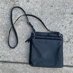 Black Pebbled Leather Multi Pocket Crossbody Purse Bag